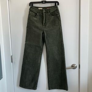 Anthropologie Pilco Corduroy Wide-Leg Olive Green Pants, Size 27